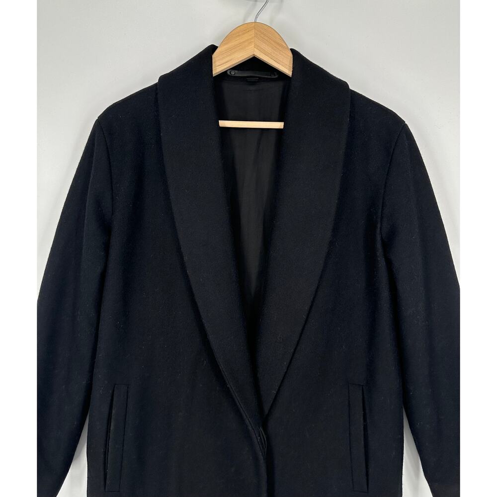 Allsaints Grace Coat Wool Ruffle Hem Long Overcoat Jacket, Black - Picture 6 of 16